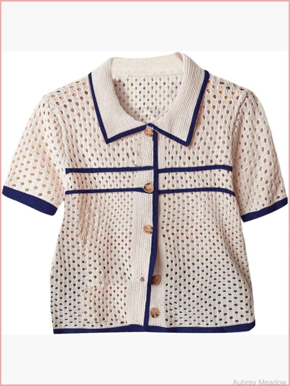 Button Up Crochet Cardigan Hollow Out Beach Sweater Collared Top